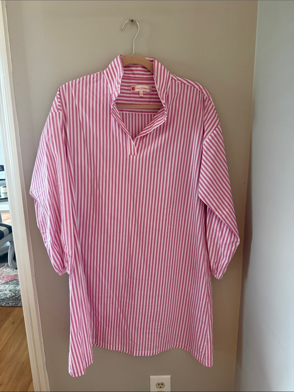 Jude Connally Pink and White Striped Long-Sleeve Tunic